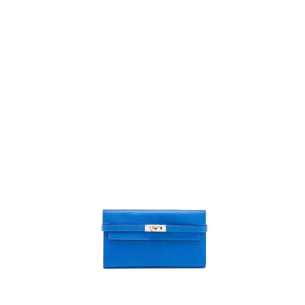Hermes Kelly Long Wallet Chèvre Mysore Blue Hydra SHW