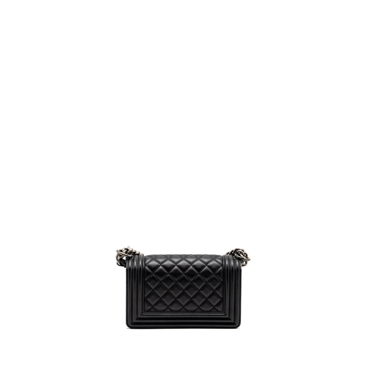 CHANEL SMALL BOY BAG CALFSKIN BLACK RUTHENIUM HARDWARE
