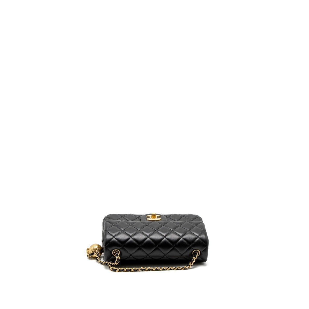 CHANEL PEARL CRUSH MINI RECTANGULAR LAMBSKIN BLACK BRUSHED GHW (MICROCHIP)