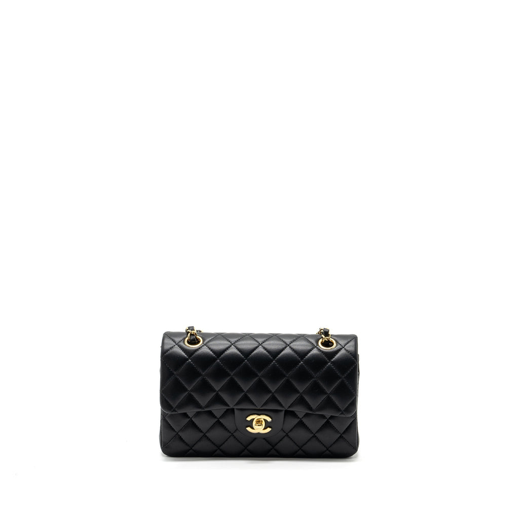 CHANEL SMALL CLASSIC DOUBLE FLAP LAMBSKIN BLACK GHW (MICROCHIP)