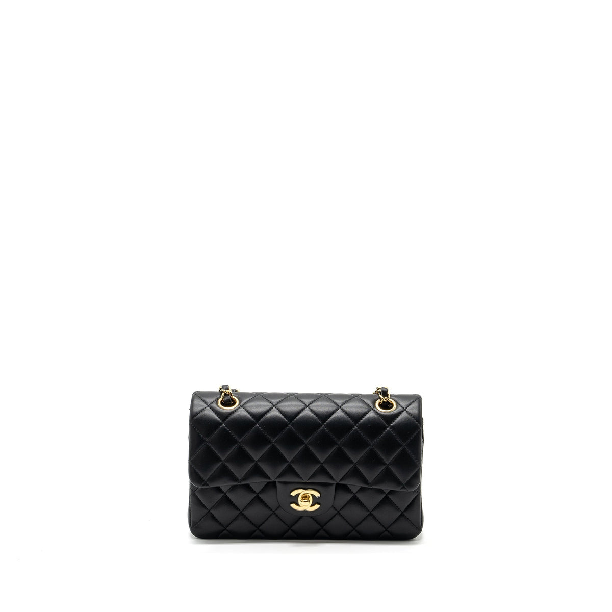 CHANEL SMALL CLASSIC DOUBLE FLAP LAMBSKIN BLACK GHW (MICROCHIP)