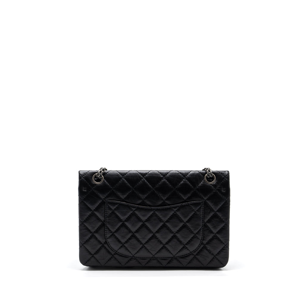 CHANEL LARGE 2.55 REISSUE FLAP BAG AGED CALFSKIN BLACK RUTHENIUM HARDWARE (MICROCHIP)