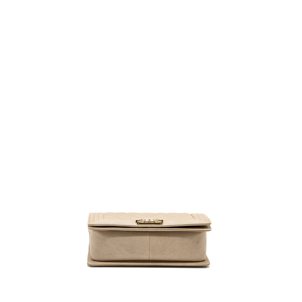 CHANEL MEDIUM CHEVRON BOY BAG CAVIAR IRIDESCENCE LIGHT BEIGE LGHW