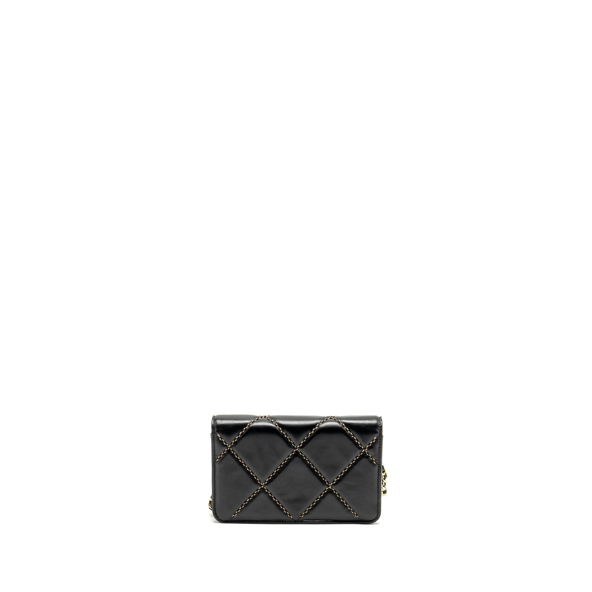 CHANEL QUILTED WALLET ON CHAIN SHINY CALFSKIN BLACK GHW (MICROCHIP)