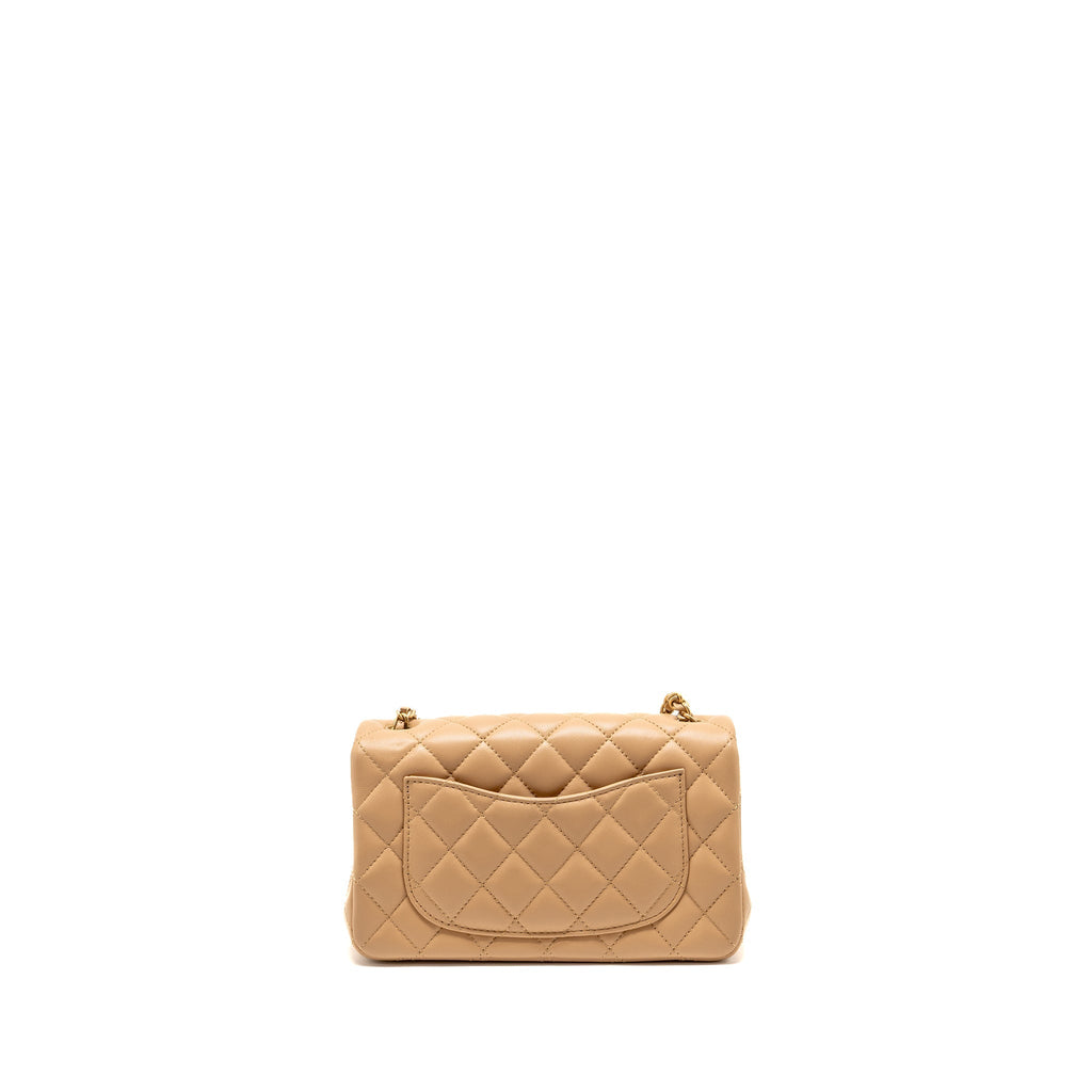 CHANEL PEARL CRUSH MINI RECTANGULAR FLAP BAG LAMBSKIN BEIGE GHW (MICROCHIP)