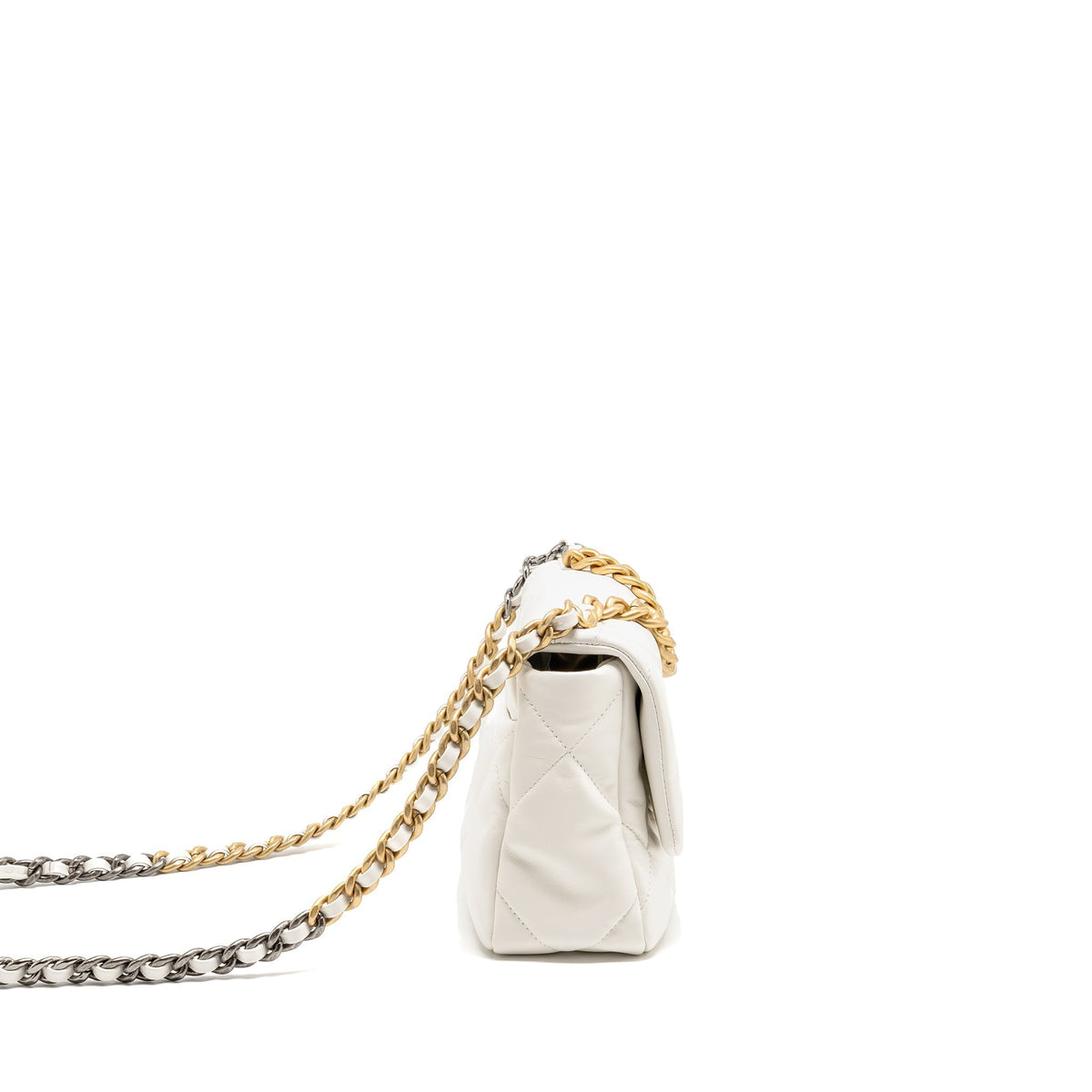 CHANEL SMALL 19 BAG LAMBSKIN WHITE MULTICOLOUR HARDWARE