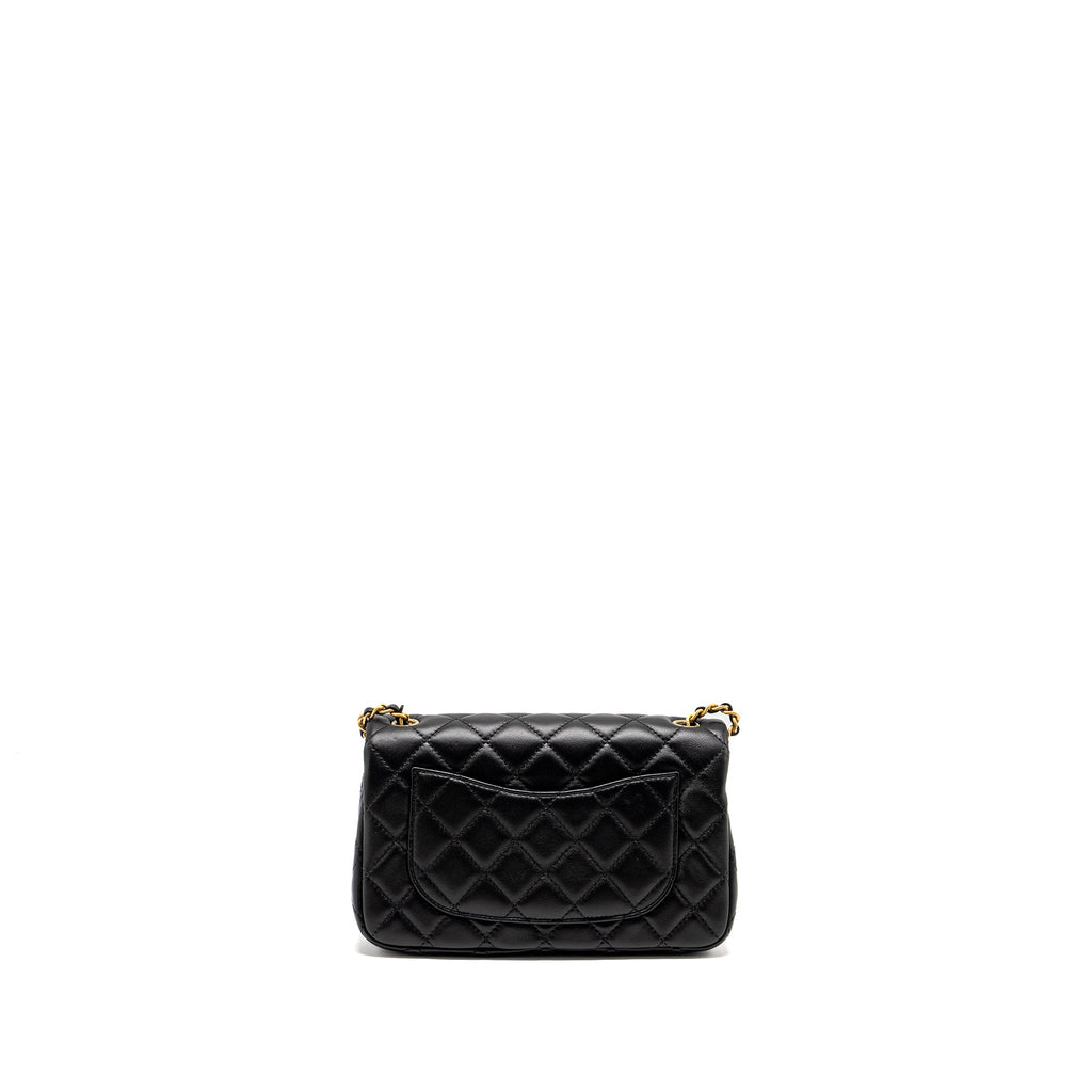 CHANEL PEARL CRUSH MINI RECTANGULAR FLAP BAG LAMBSKIN BLACK GHW (MICROCHIP)