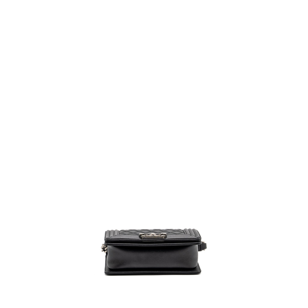 CHANEL SMALL BOY BAG CALFSKIN BLACK RUTHENIUM HARDWARE