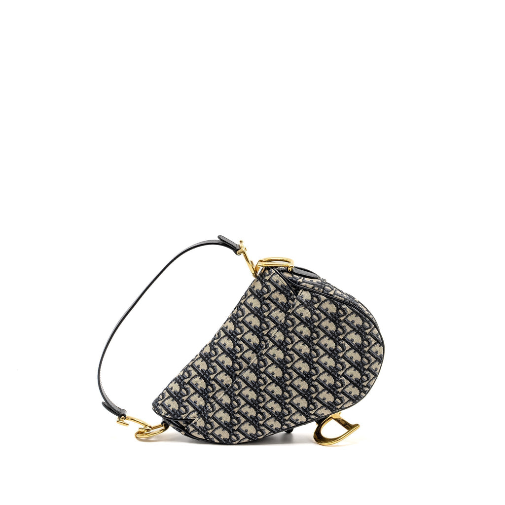DIOR MEDIUM SADDLE BAG BLUE OBLIQUE CANVAS GHW