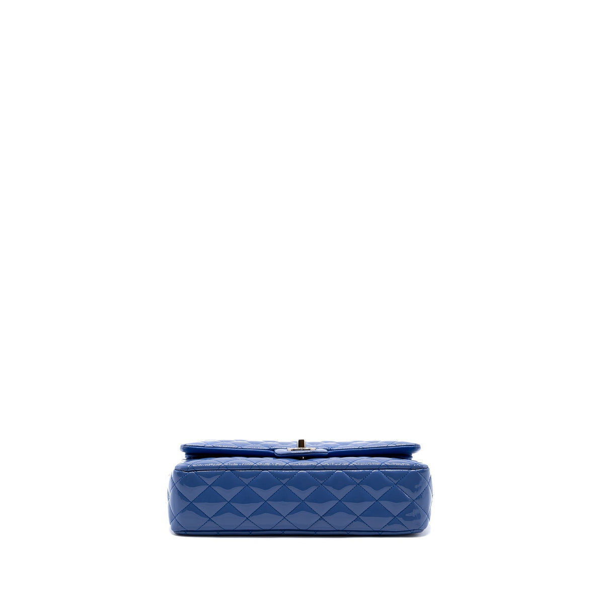 CHANEL MEDIUM CLASSIC DOUBLE FLAP BAG PATENT LIGHT BLUE SHW