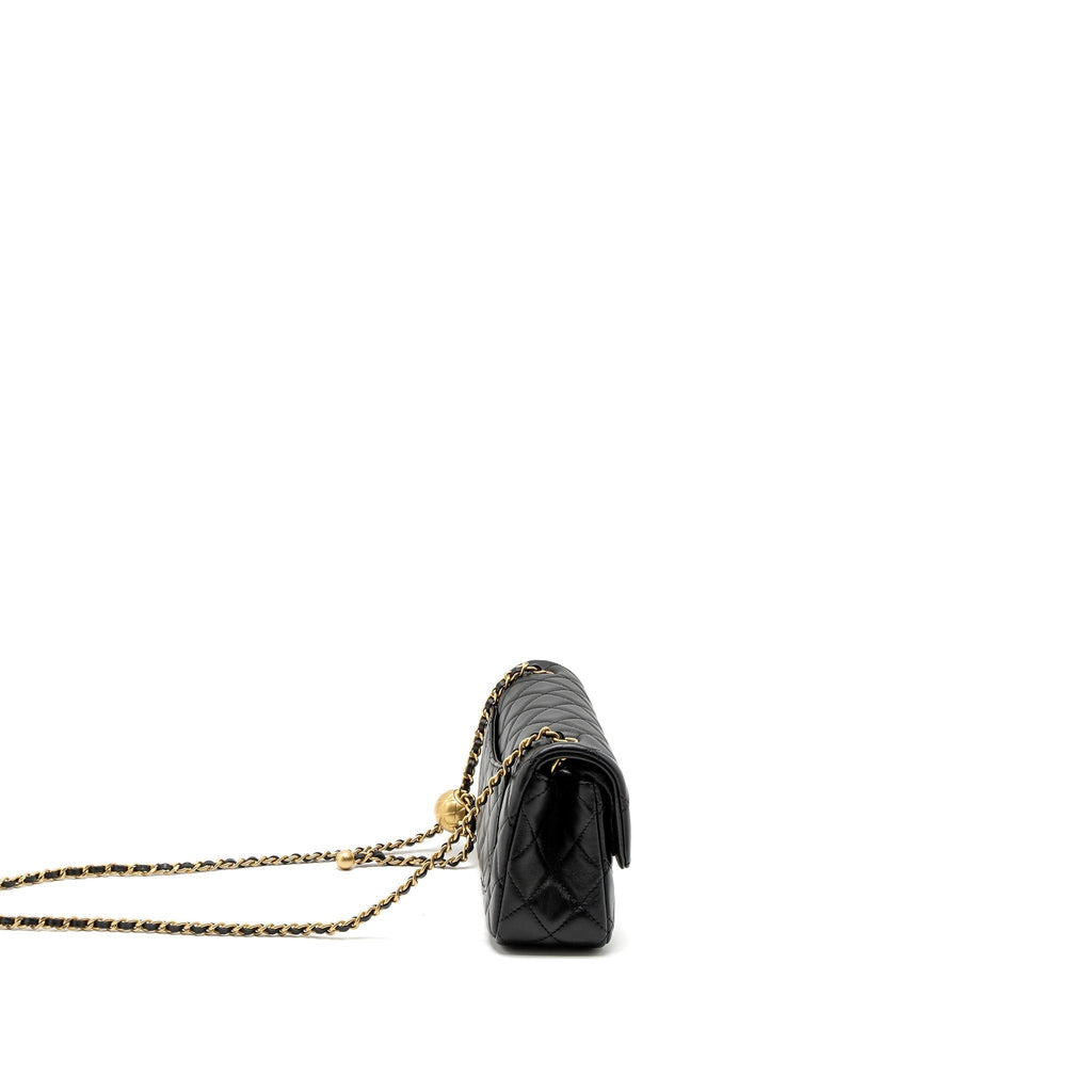 CHANEL PEARL CRUSH MINI RECTANGULAR LAMBSKIN BLACK BRUSHED GHW (MICROCHIP)