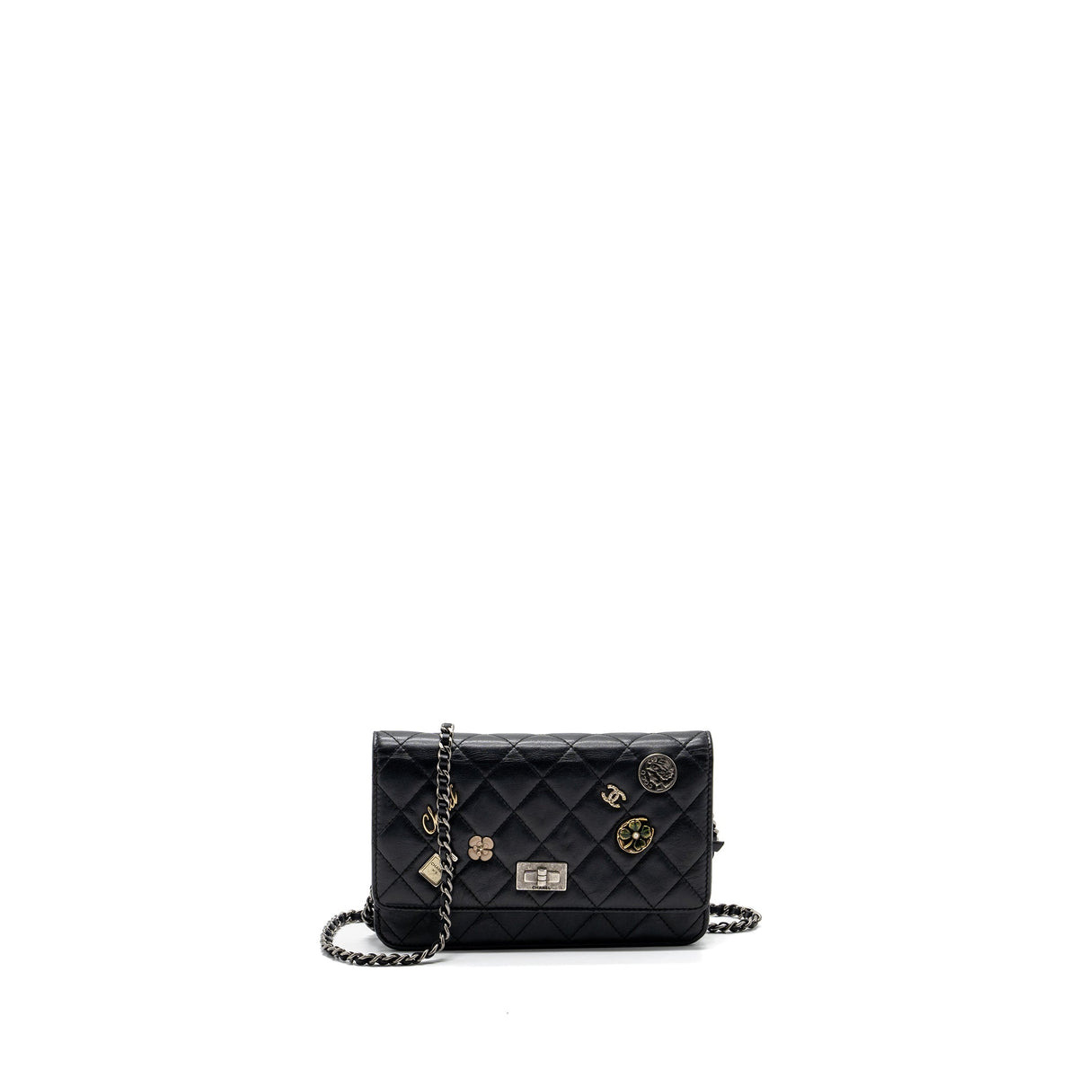CHANEL 2.55 REISSUE LUCKY CHARMS WALLET ON CHAIN AGED CALFSKIN BLACK RUTHENIUM HARDWARE