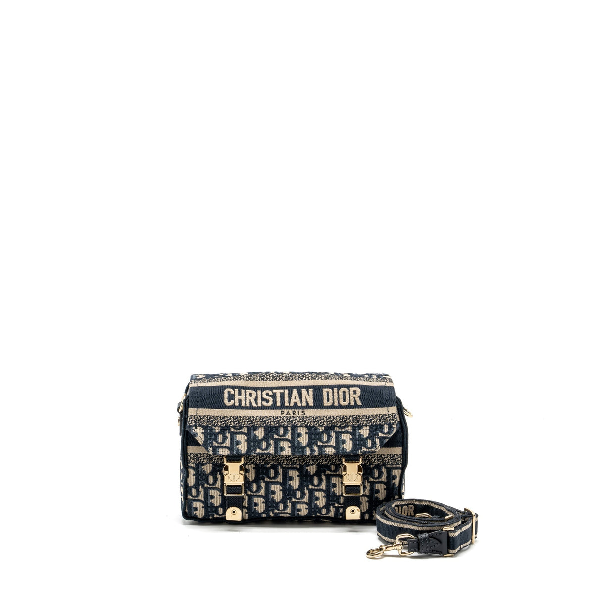 DIOR SMALL DIORCAMP BAG DIOR OBLIQUE EMBROIDERY CANVAS BLUE LGHW