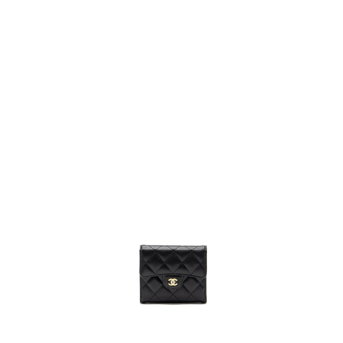 CHANEL CLASSIC SMALL COMPACT WALLET CAVIAR BLACK GHW (MICROCHIP)