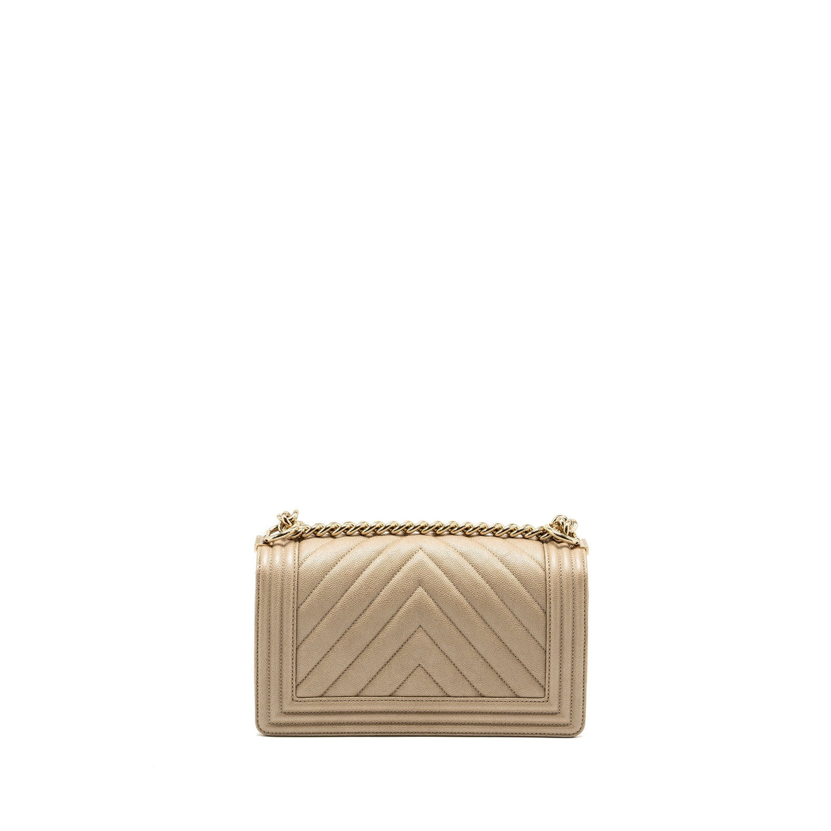 CHANEL MEDIUM CHEVRON BOY BAG CAVIAR IRIDESCENCE LIGHT BEIGE LGHW