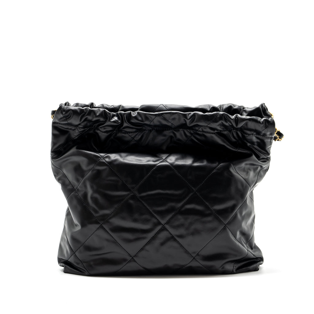 CHANEL MEDIUM 22 BAG WHITE LETTER CALFSKIN BLACK GHW(MICROCHIP)