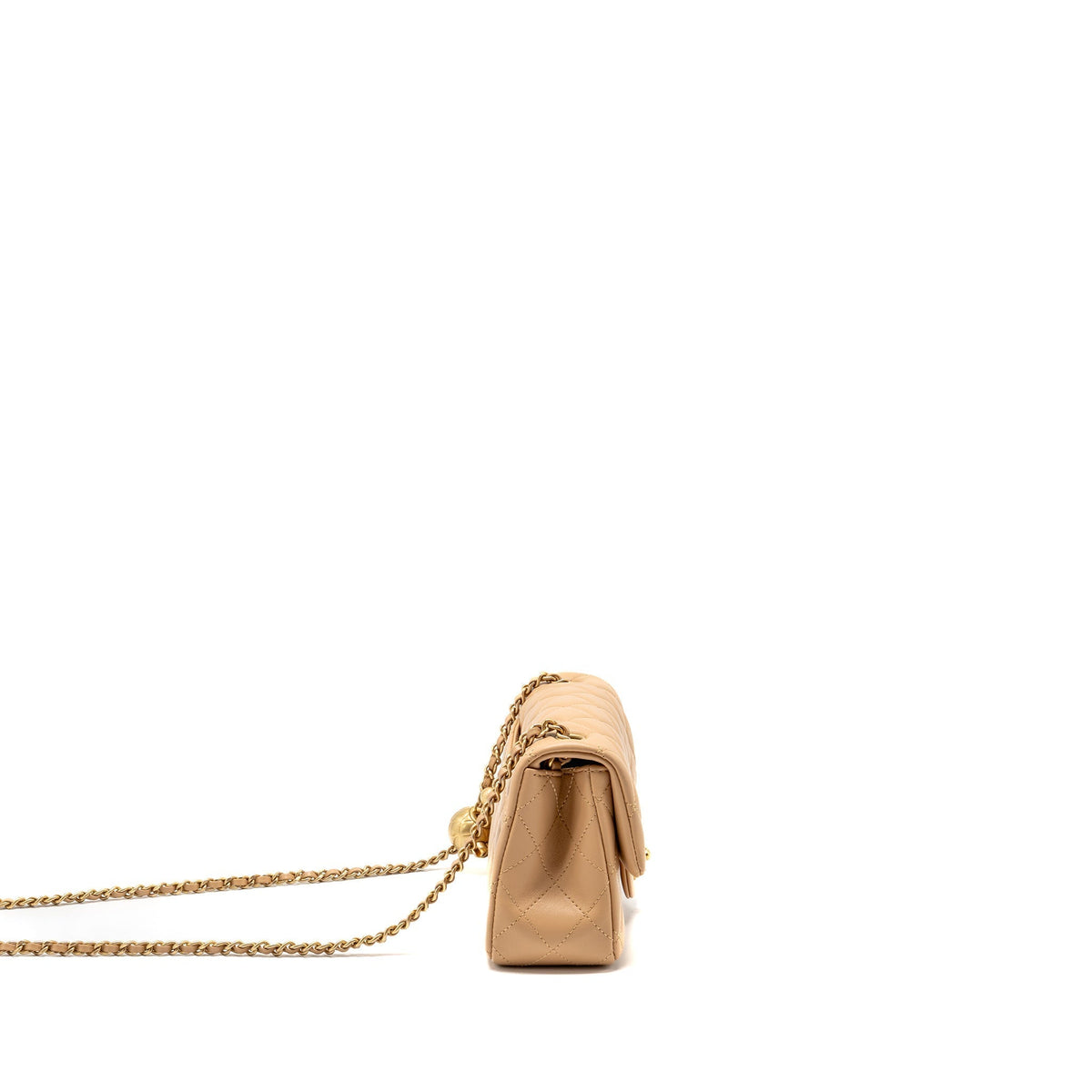CHANEL PEARL CRUSH MINI RECTANGULAR FLAP BAG LAMBSKIN BEIGE GHW (MICROCHIP)