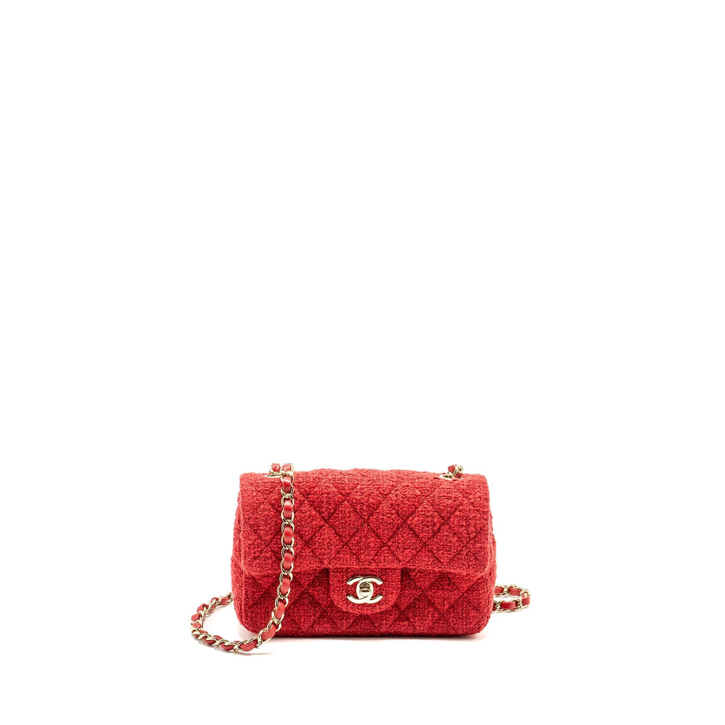 CHANEL MINI RECTANGULAR FLAP BAG TWEED RED LGHW (MICROCHIP)