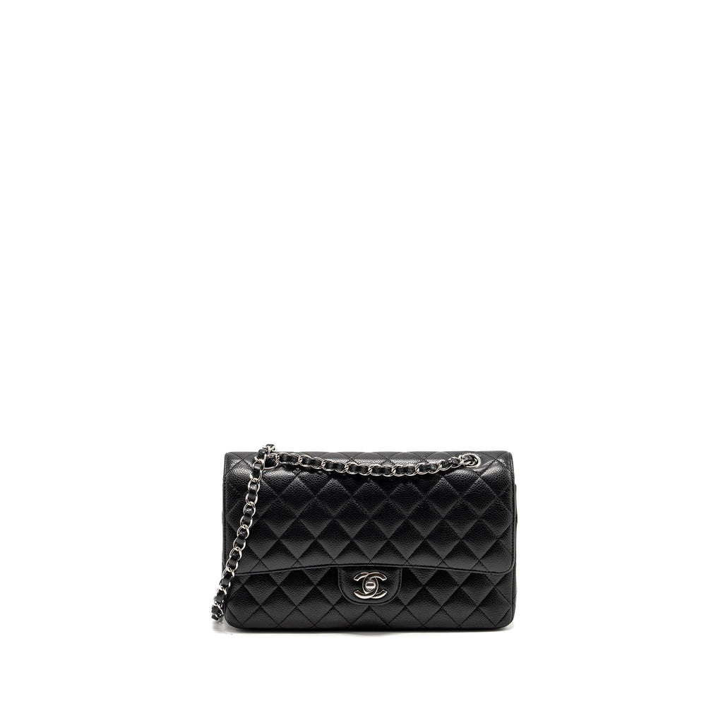 CHANEL MEDIUM CLASSIC DOUBLE FLAP BAG CAVIAR BLACK SHW (MICROCHIP)