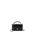 Chanel Top Handle Flap Phone Holder with Chain Lambskin Black LGHW (Microchip)