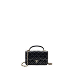 Chanel Top Handle Flap Phone Holder with Chain Lambskin Black LGHW (Microchip)