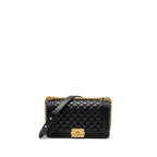 CHANEL MEDIUM BOY BAG SMOOTH CALFSKIN BLACK GHW (MICROCHIP)