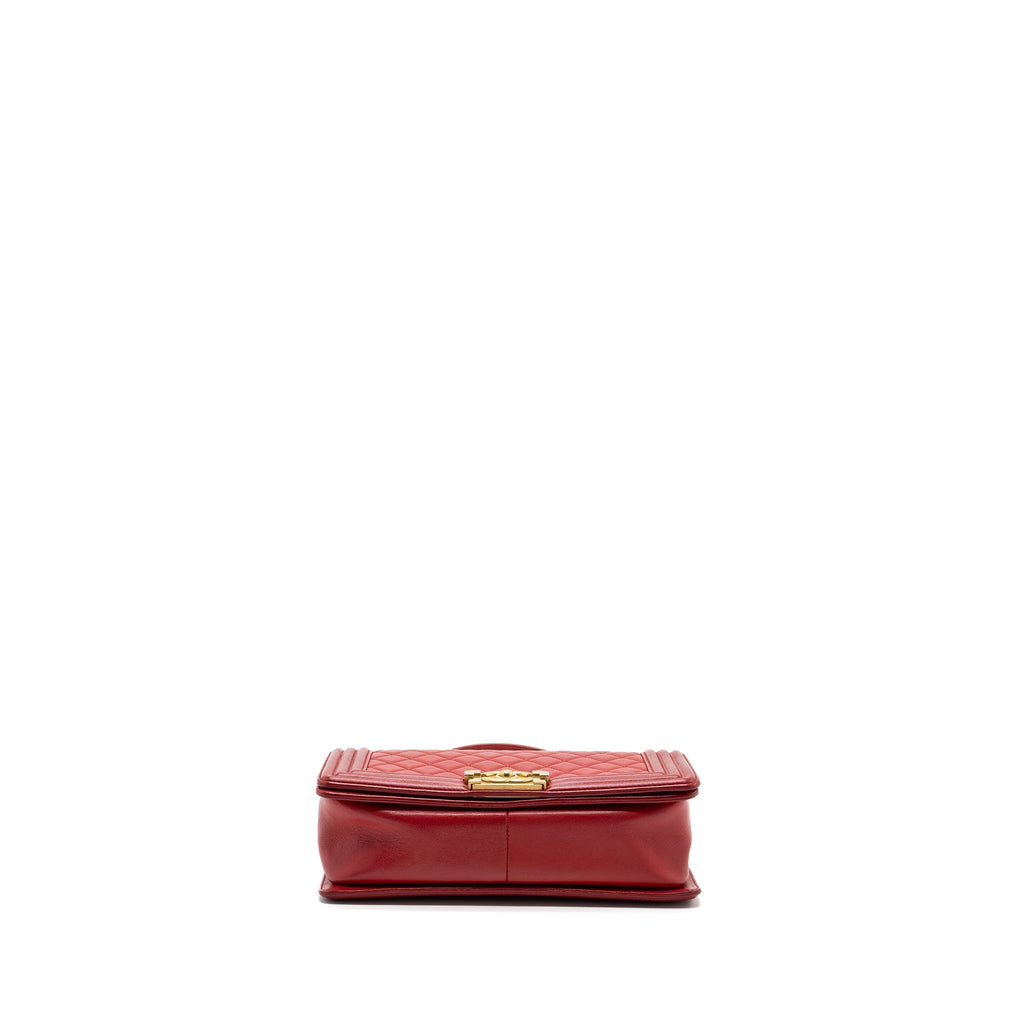 CHANEL MEDIUM BOY BAG LAMBSKIN RED BRUSHED GHW