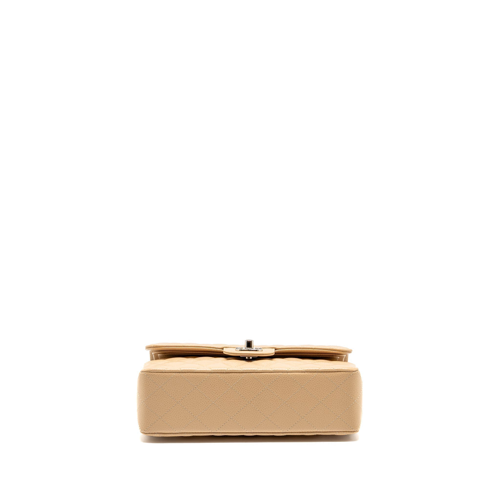 CHANEL SMALL CLASSIC DOUBLE FLAP BAG CAVIAR BEIGE SHW (MICROCHIP)