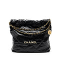 CHANEL MEDIUM 22 BAG WHITE LETTER CALFSKIN BLACK GHW(MICROCHIP)