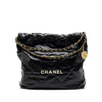 CHANEL MEDIUM 22 BAG WHITE LETTER CALFSKIN BLACK GHW(MICROCHIP)