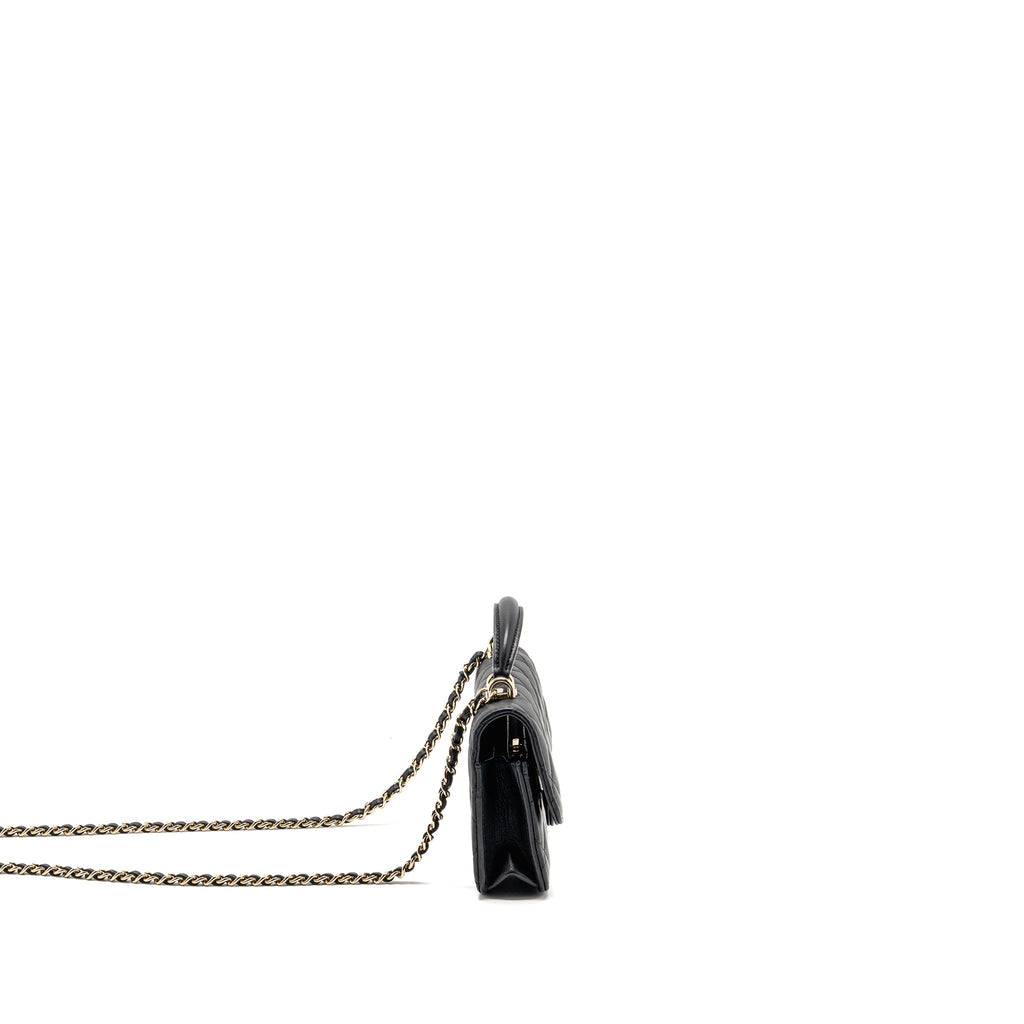 Chanel Top Handle Flap Phone Holder with Chain Lambskin Black LGHW (Microchip)