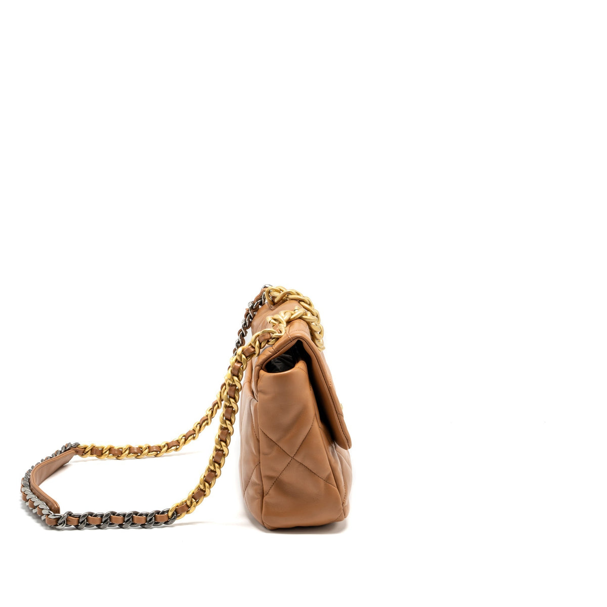CHANEL LARGE 19 BAG 30CM LAMBSKIN CARAMEL MULTICOLOUR HARDWARE (MICROCHIP)