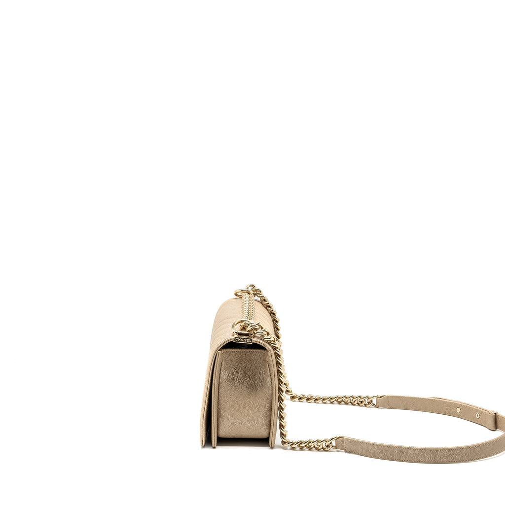 CHANEL MEDIUM CHEVRON BOY BAG CAVIAR IRIDESCENCE LIGHT BEIGE LGHW