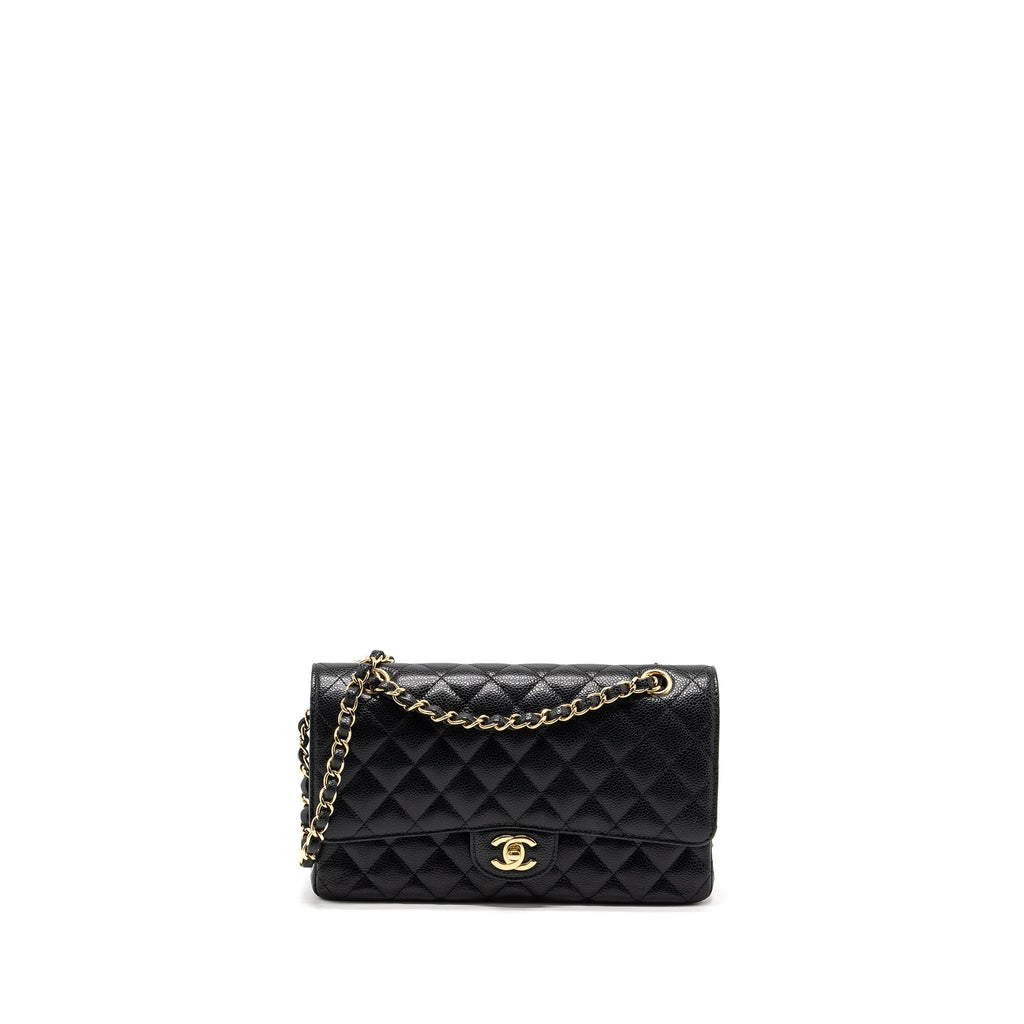 CHANEL MEDIUM CLASSIC DOUBLE FLAP BAG CAVIAR BLACK GHW (MICROCHIP)