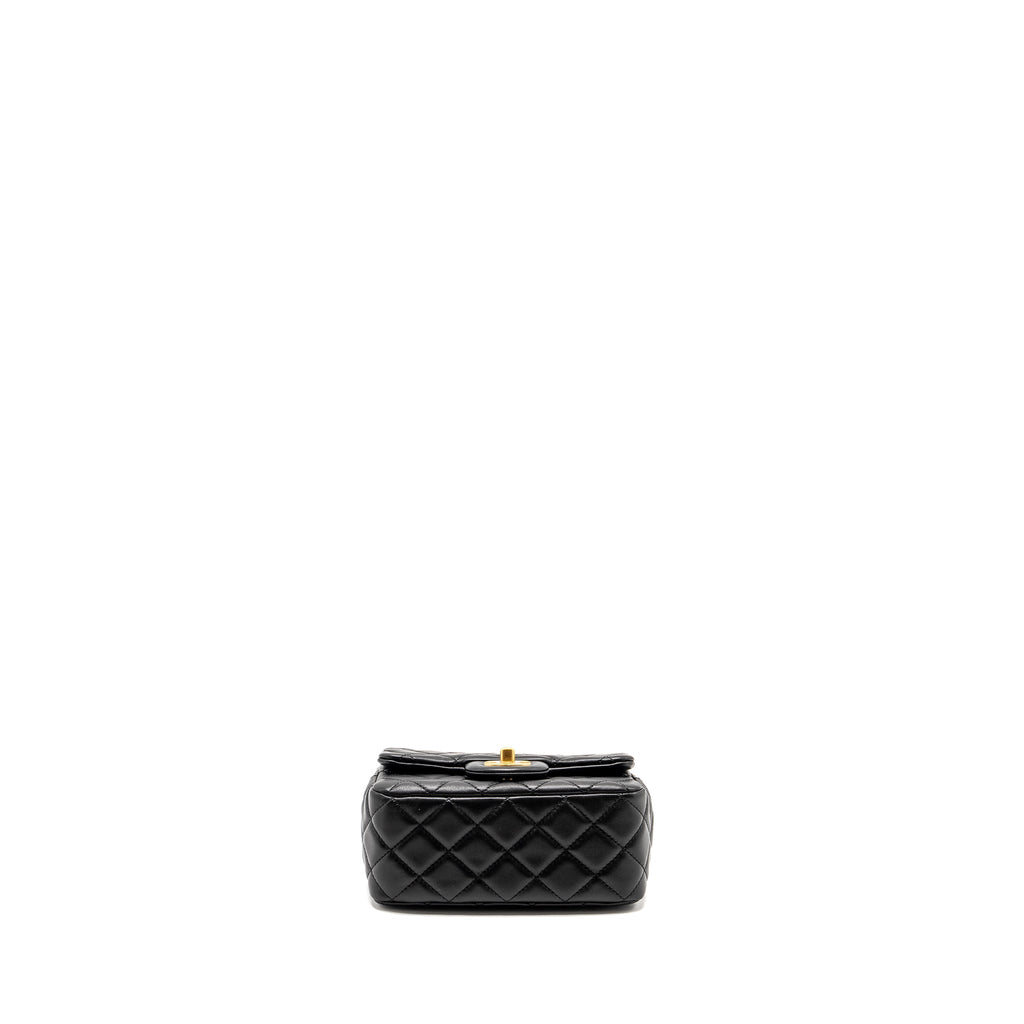 CHANEL PEARL CRUSH MINI SQUARE  FLAP BAG LAMBSKIN BLACK GHW (MICROCHIP)