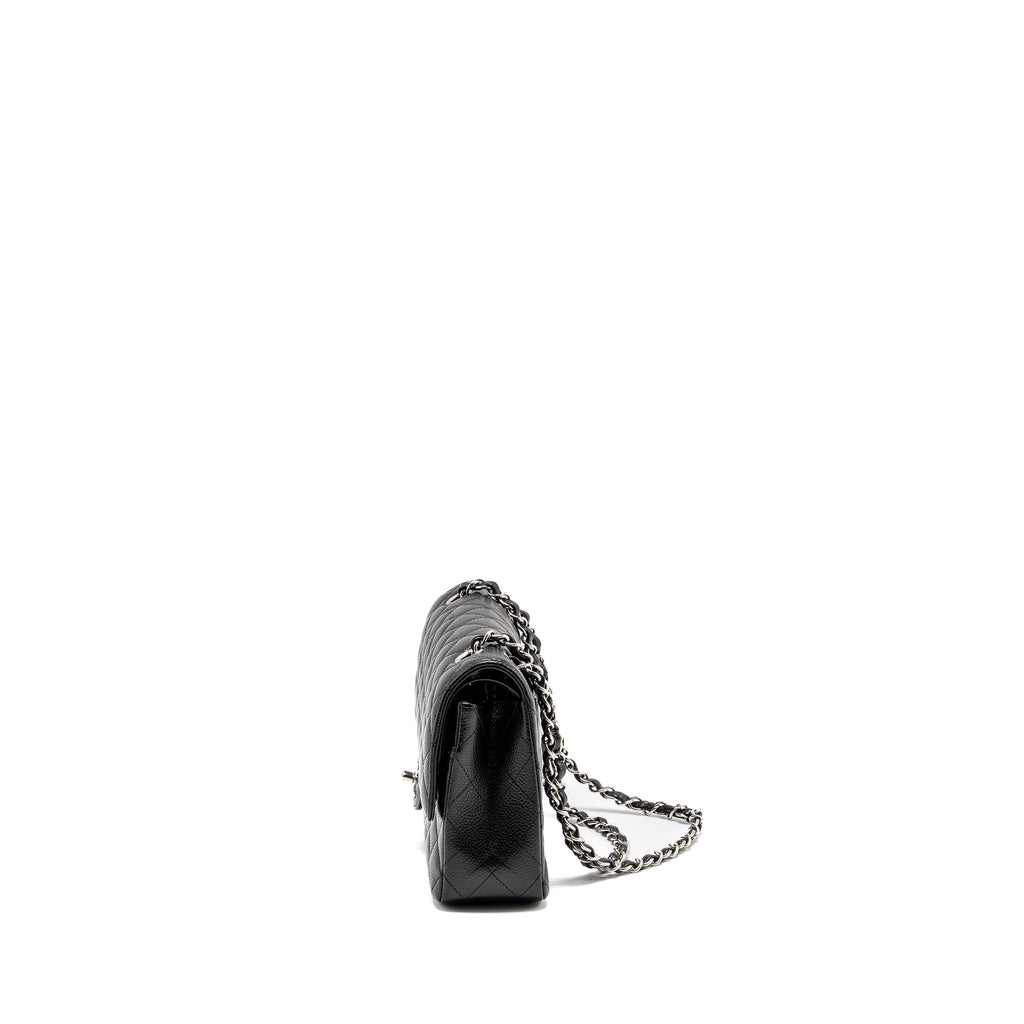 CHANEL MEDIUM CLASSIC DOUBLE FLAP BAG CAVIAR BLACK SHW (MICROCHIP)