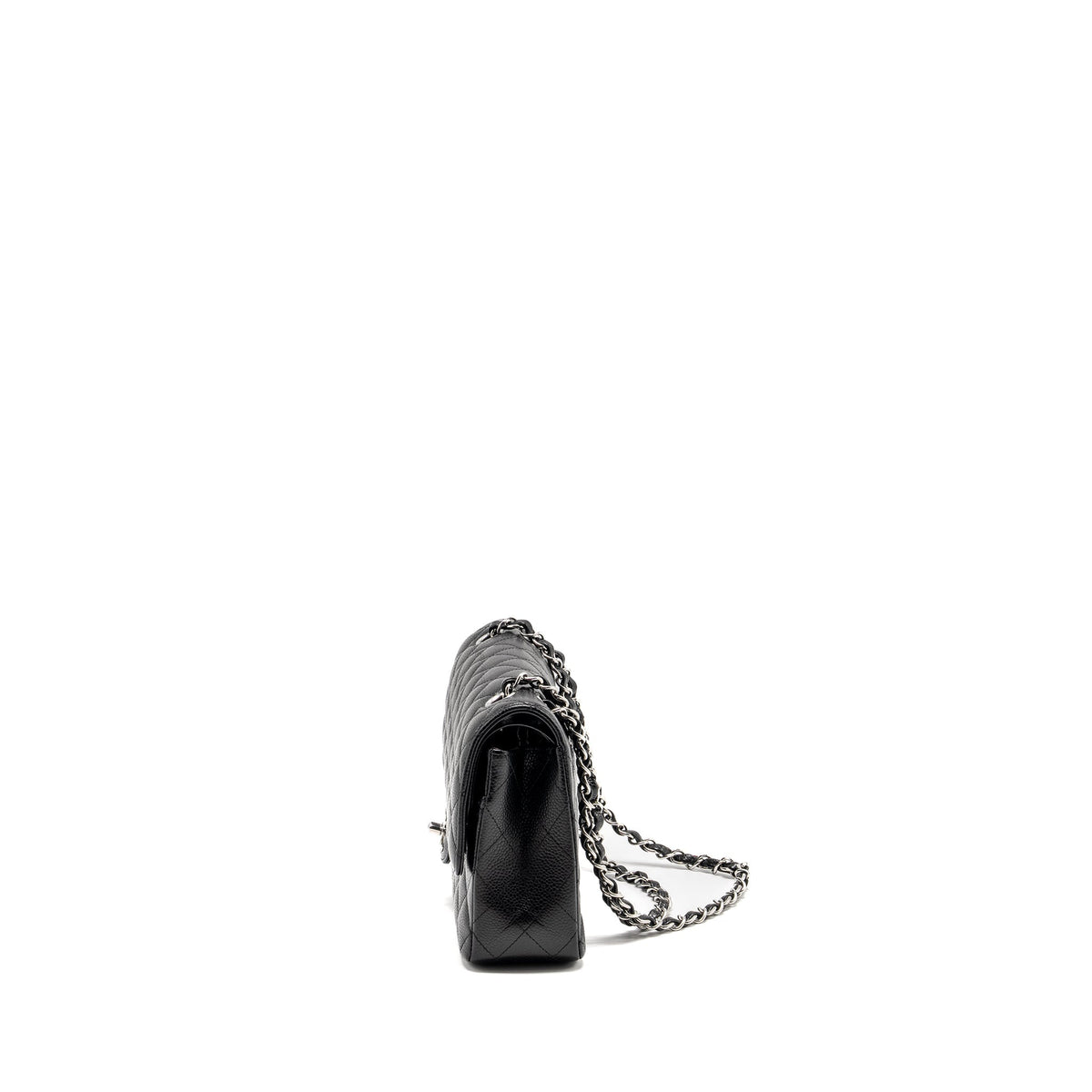 CHANEL MEDIUM CLASSIC DOUBLE FLAP BAG CAVIAR BLACK SHW (MICROCHIP)