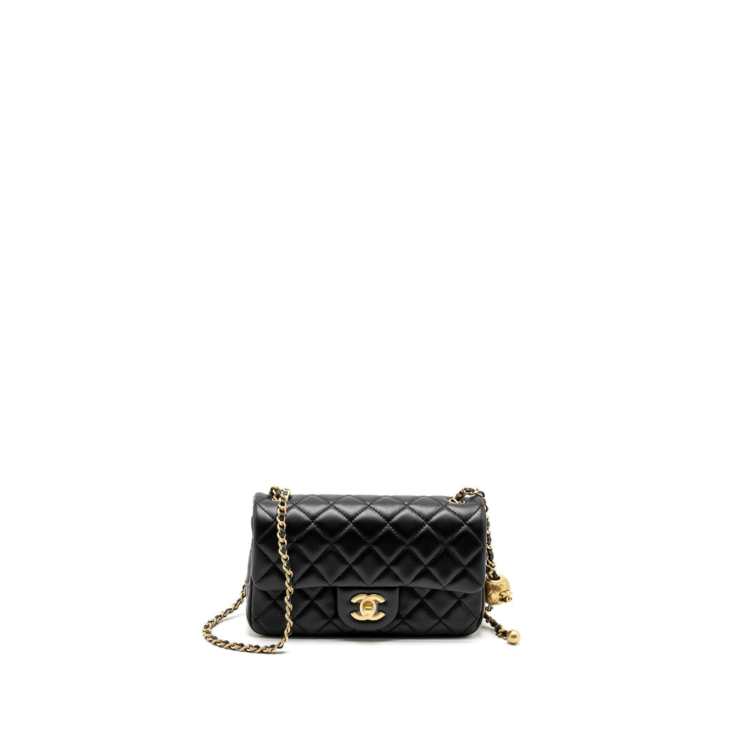 CHANEL PEARL CRUSH MINI RECTANGULAR LAMBSKIN BLACK BRUSHED GHW (MICROCHIP)