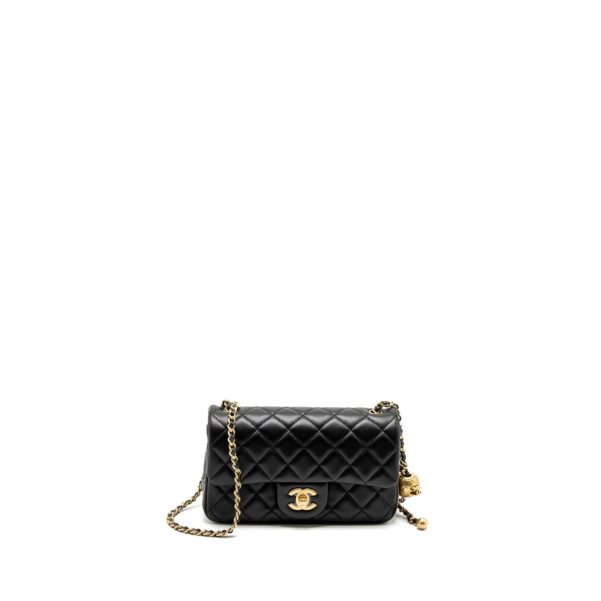 CHANEL PEARL CRUSH MINI RECTANGULAR LAMBSKIN BLACK BRUSHED GHW (MICROCHIP)