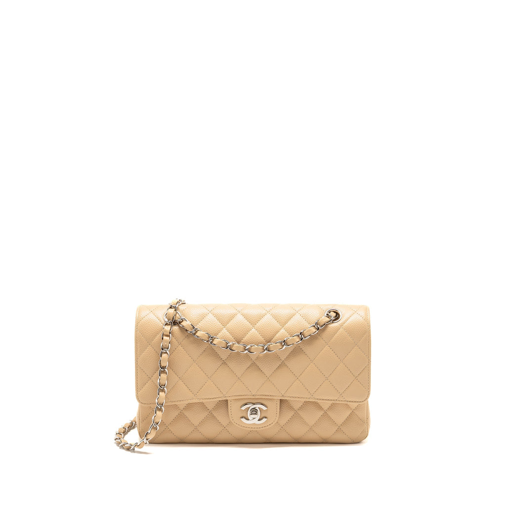 CHANEL MEDIUM CLASSIC DOUBLE FLAP BAG CAVIAR BEIGE SHW