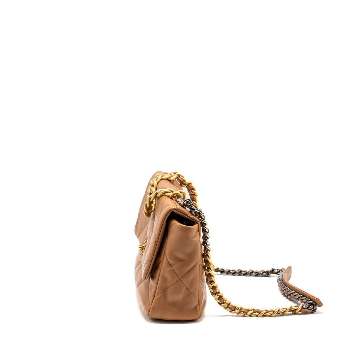 CHANEL LARGE 19 BAG 30CM LAMBSKIN CARAMEL MULTICOLOUR HARDWARE (MICROCHIP)