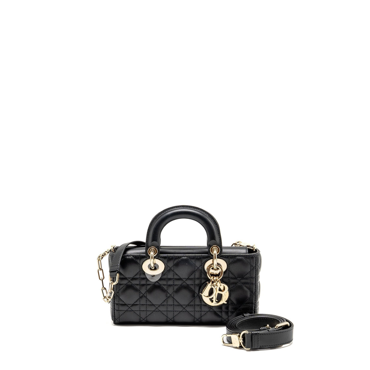 DIOR SMALL LADY D-JOY BAG CANNAGE LAMBSKIN BLACK LGHW