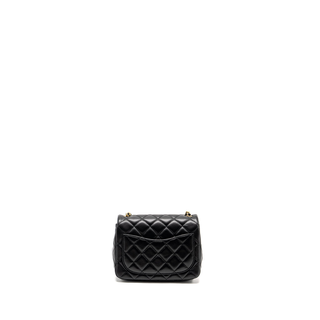 CHANEL PEARL CRUSH MINI SQUARE  FLAP BAG LAMBSKIN BLACK GHW (MICROCHIP)