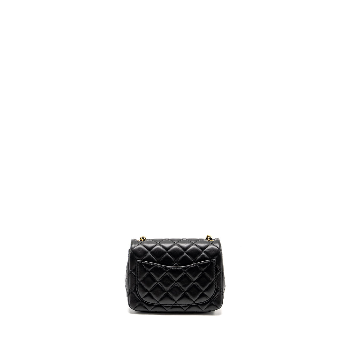 CHANEL PEARL CRUSH MINI SQUARE  FLAP BAG LAMBSKIN BLACK GHW (MICROCHIP)