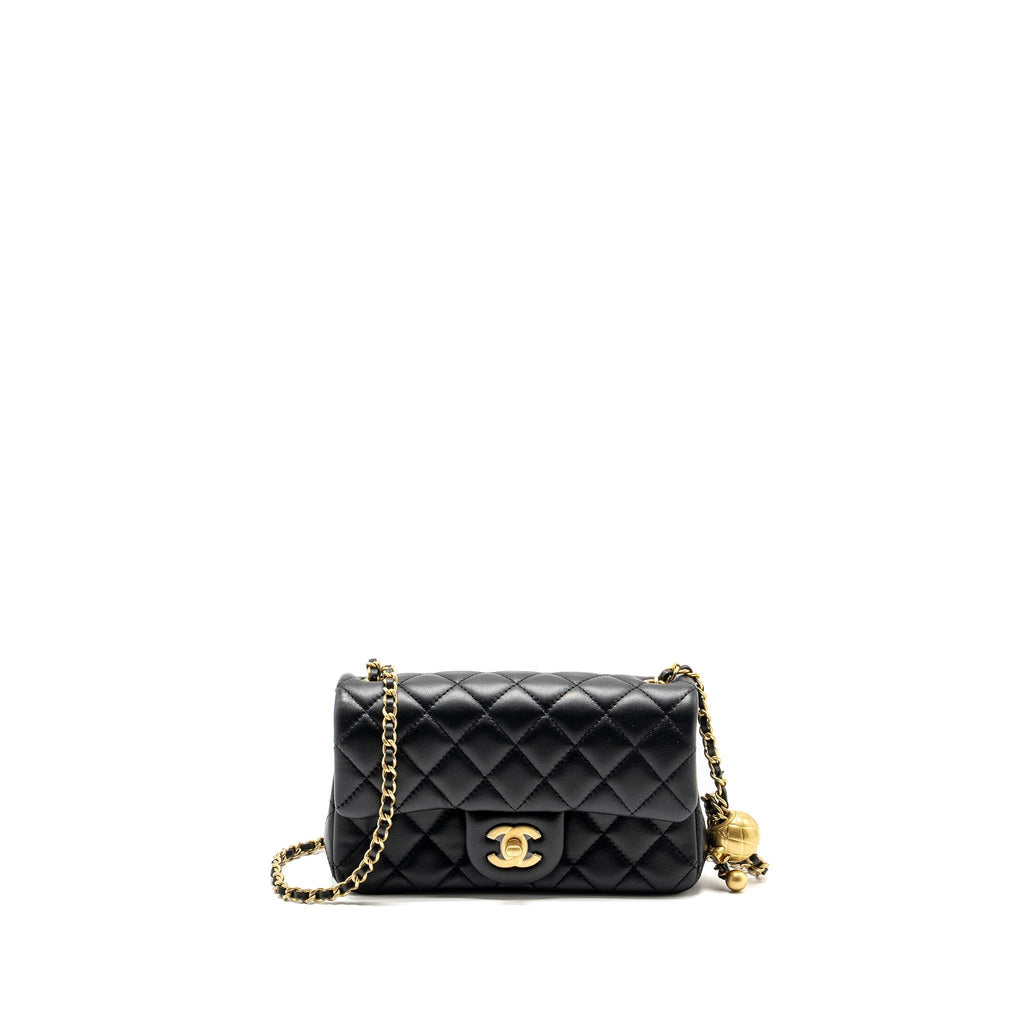CHANEL PEARL CRUSH MINI RECTANGULAR FLAP BAG LAMBSKIN BLACK GHW (MICROCHIP)