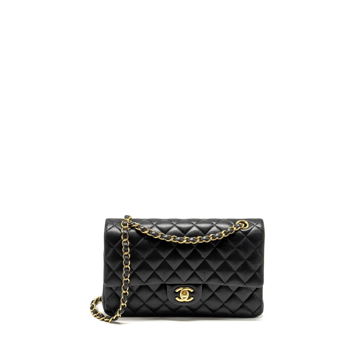CHANEL  MEDIUM CLASSIC DOUBLE  FLAP BAG LAMBSKIN BLACK GHW