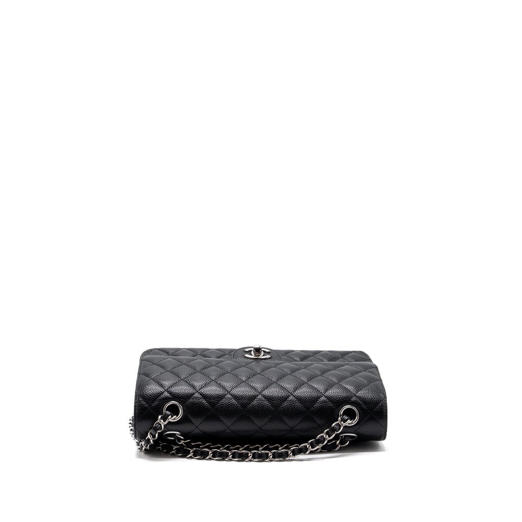 CHANEL MEDIUM CLASSIC DOUBLE FLAP BAG CAVIAR BLACK SHW (MICROCHIP)