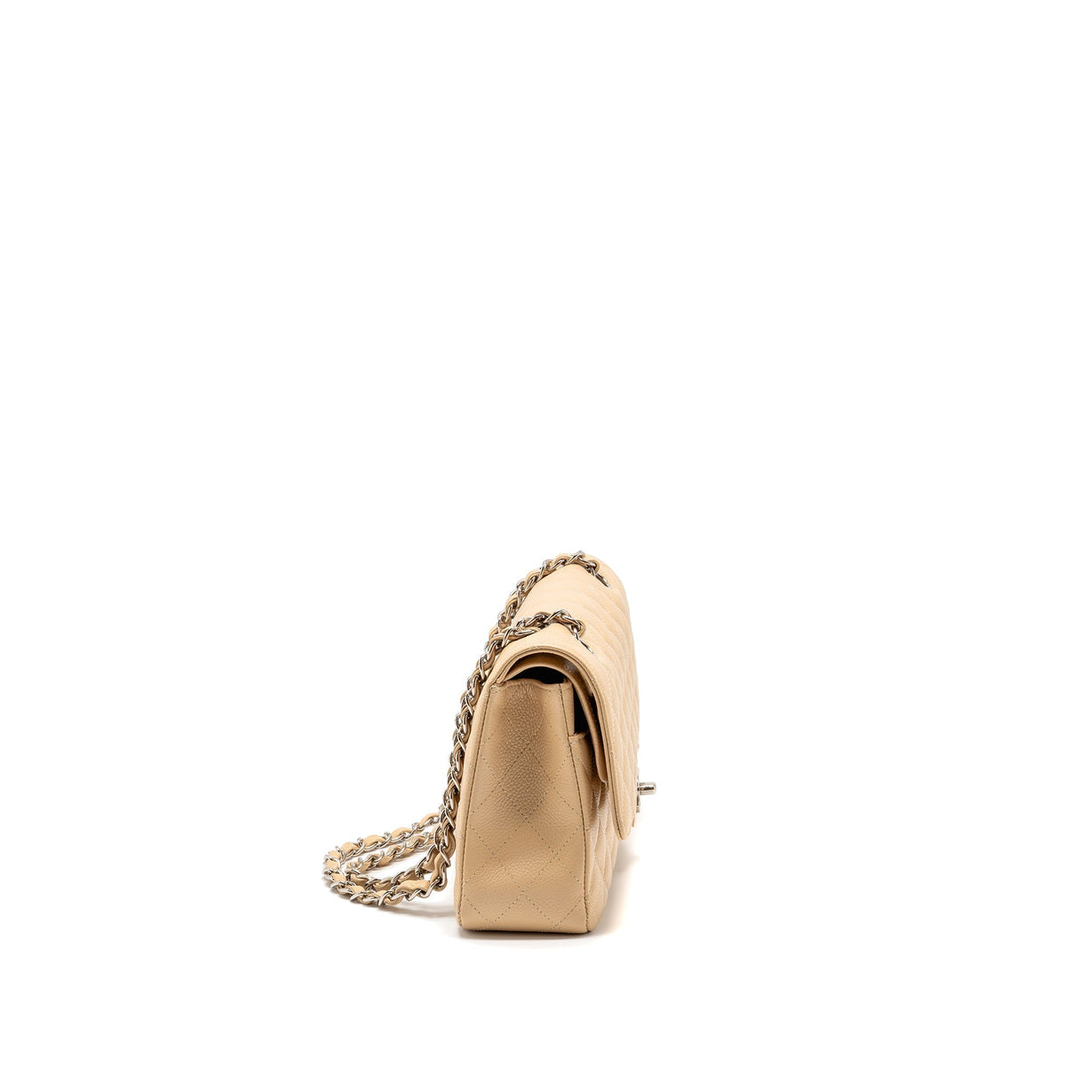 CHANEL MEDIUM CLASSIC DOUBLE FLAP BAG CAVIAR BEIGE SHW