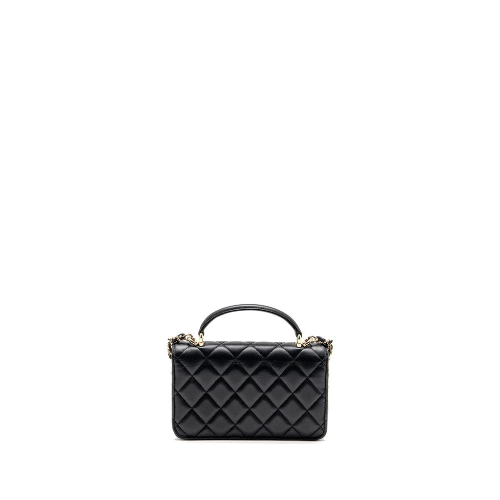 Chanel Top Handle Flap Phone Holder with Chain Lambskin Black LGHW (Microchip)