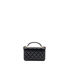 Chanel Top Handle Flap Phone Holder with Chain Lambskin Black LGHW (Microchip)